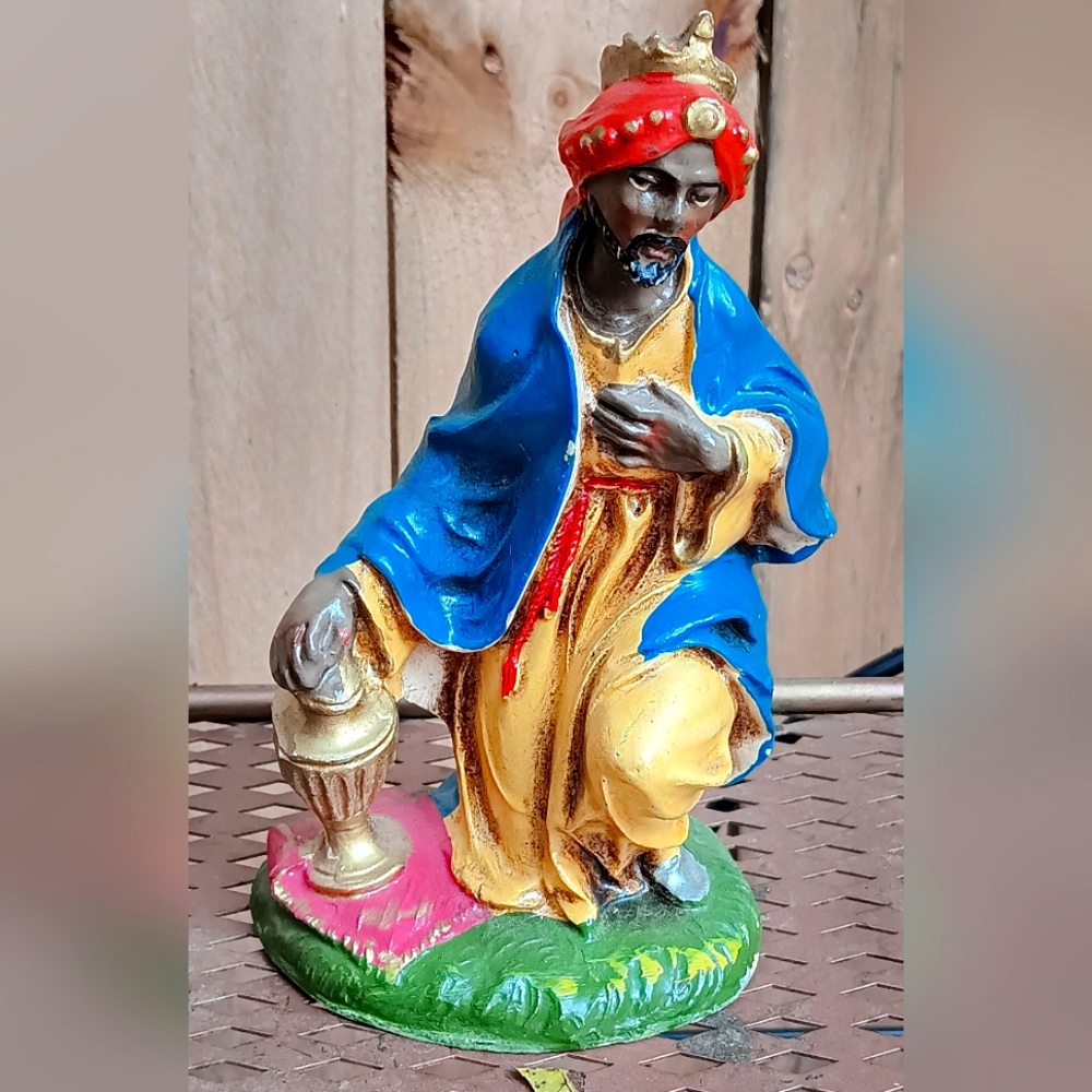 Vintage Italy paper Mache Nativity Wise Man King 6.5"